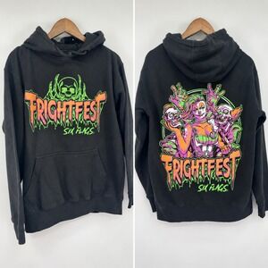 Six Flags Fright Fest Hoodie L Black Glow in the Dark Halloween Horror